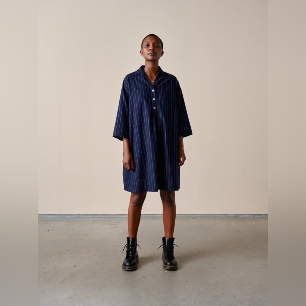 New! Bellerose Atelier Pine Stripe Navy Oversized Dress — image 8 of 8